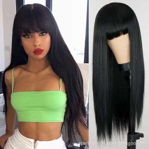 Wholesale 8-40'' Straight Human Hair Wigs With Bangs Machine Made Wigs For Black Women Brazilian Straight Hair Wigs With Bangs